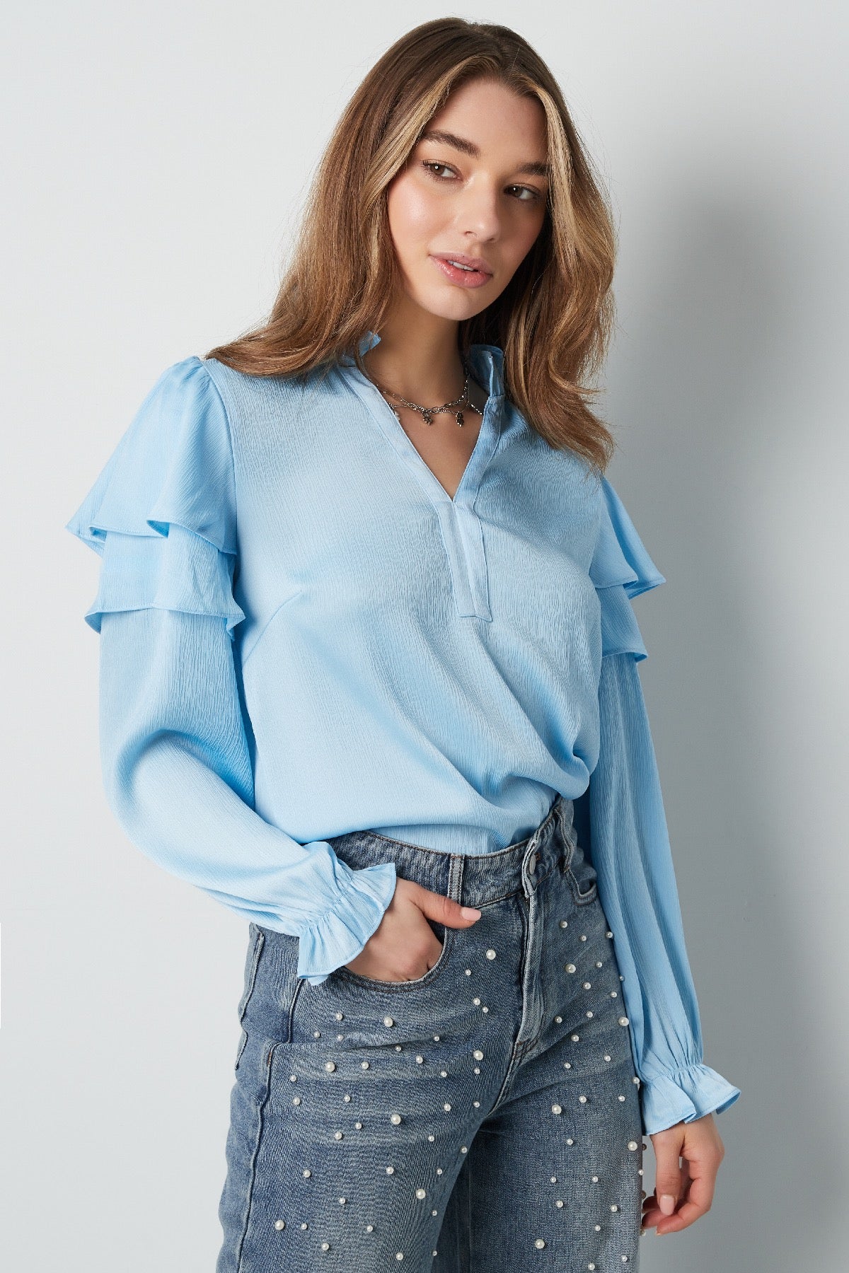 Ruffle Blouse - Licht Blauw
