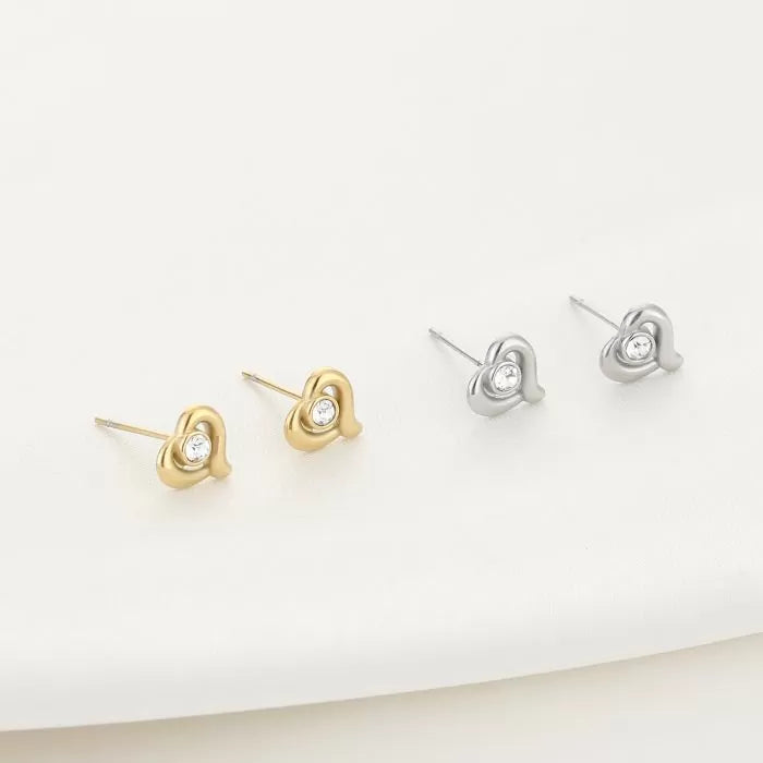 Oorknop Zirkonia Heart - Zilver