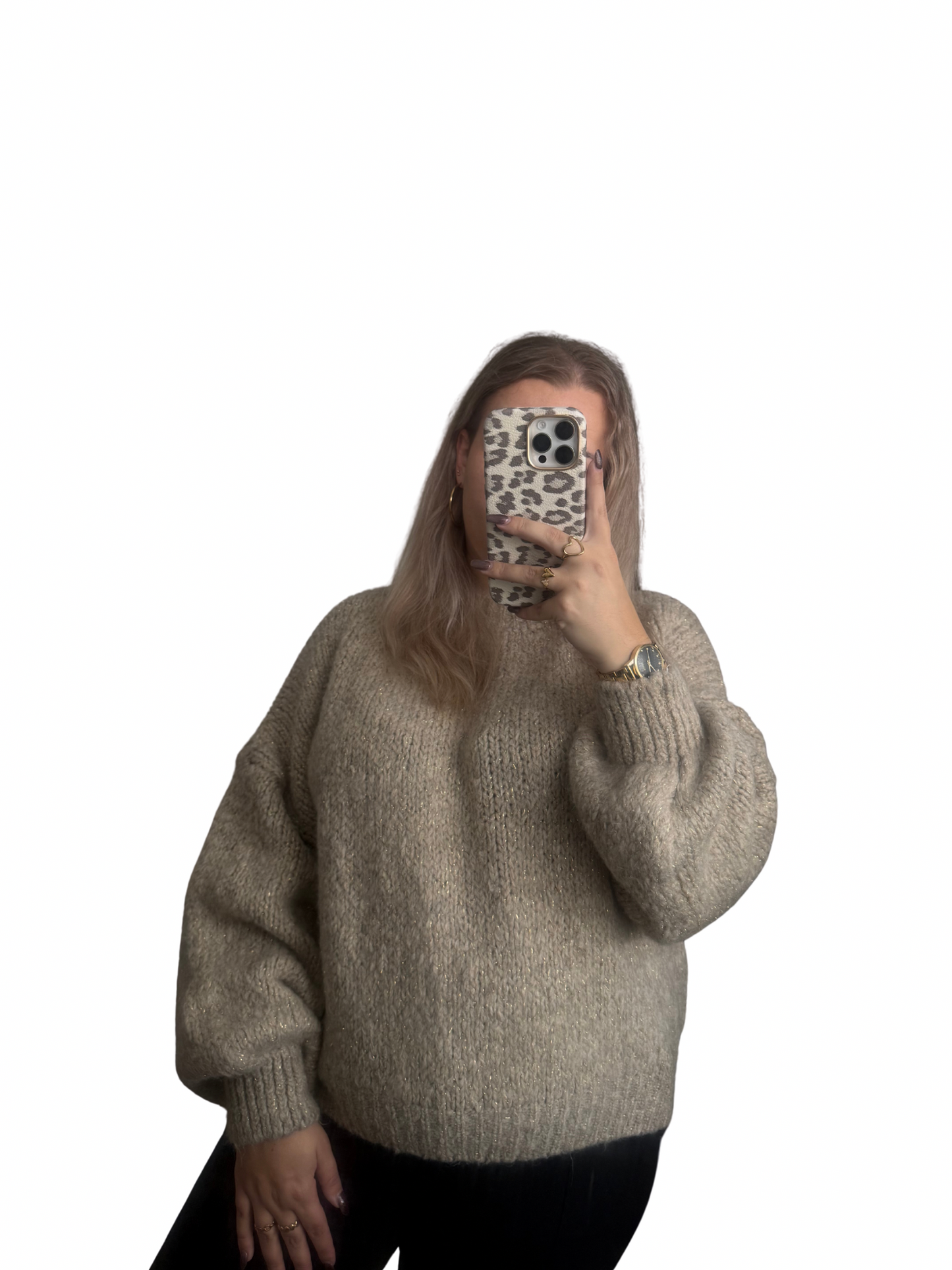 Priscilla Knit Trui - One Size - Glitter Beige