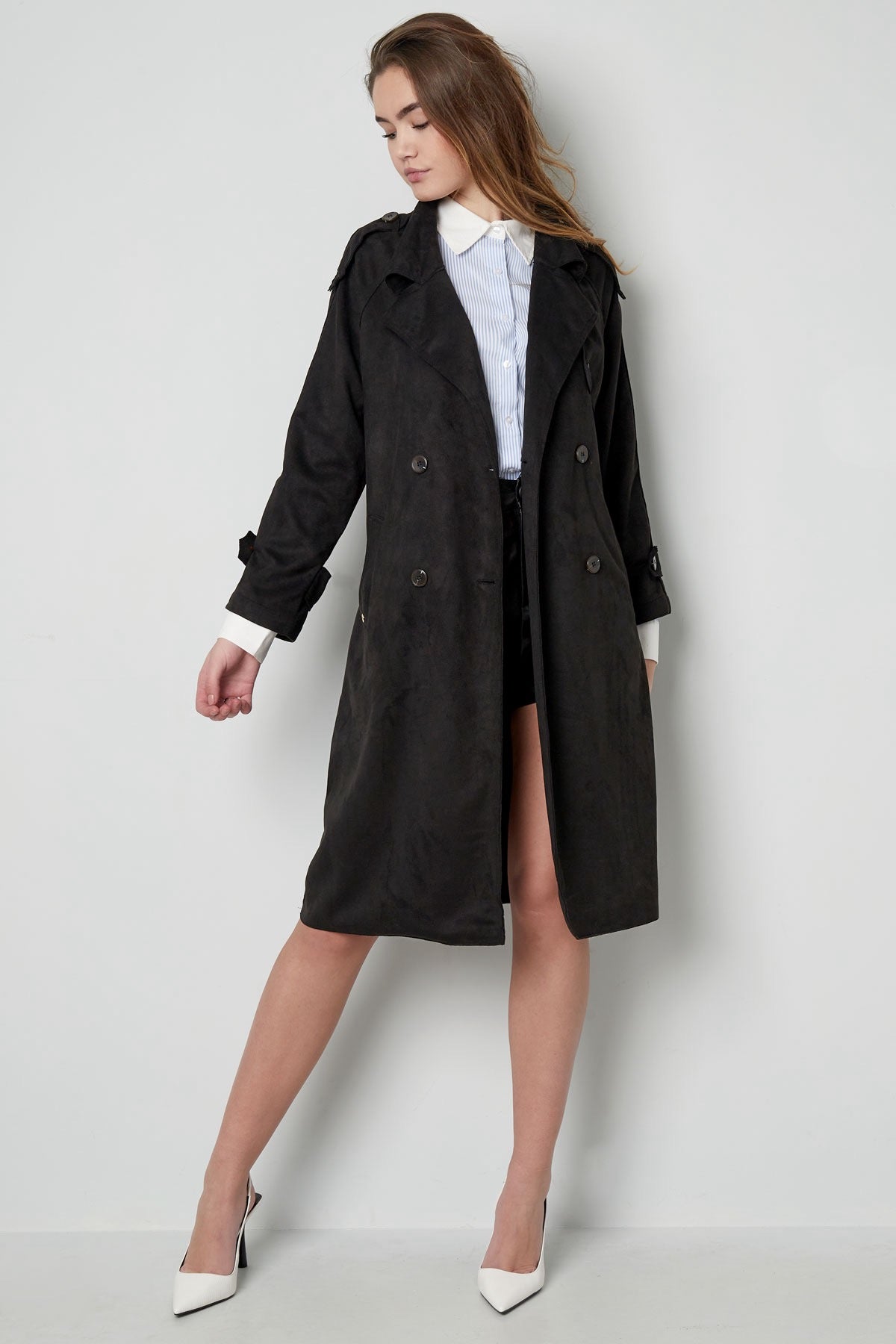 Suede Trenchcoat - Zwart