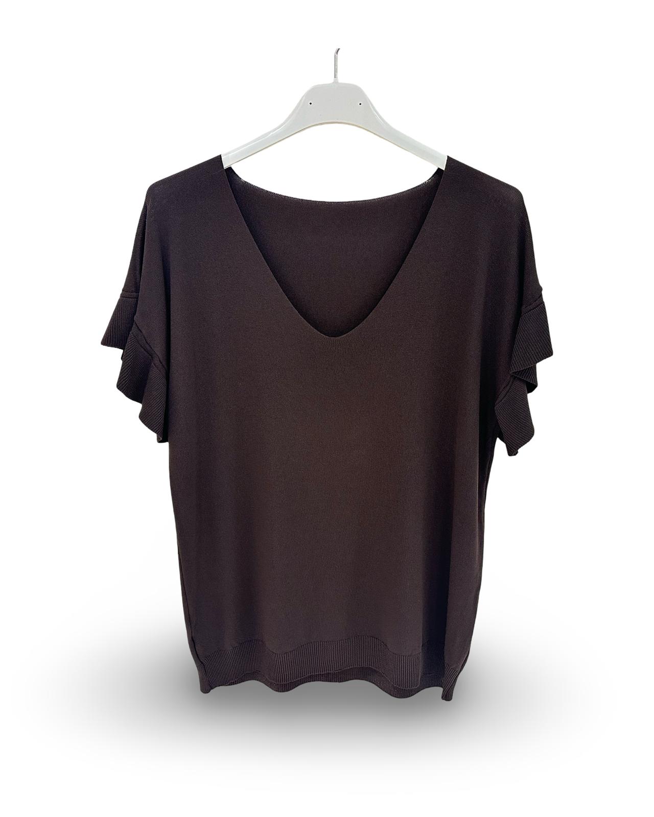 Basic Top V Hals - One Size - Koffie Bruin
