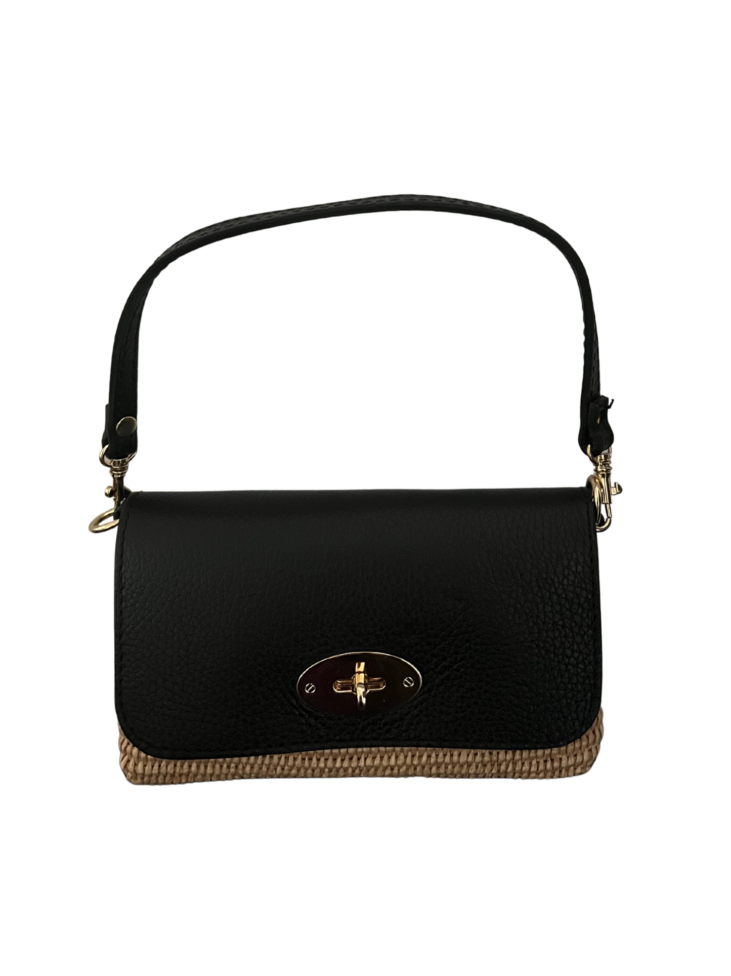 Pixie Tas 100% Leer - Zwart/riet