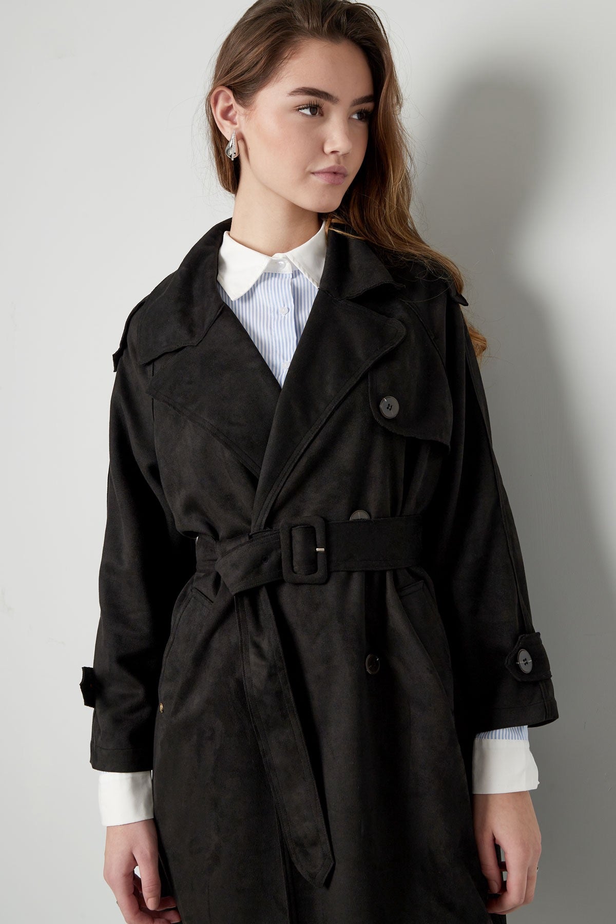 Suede Trenchcoat - Zwart