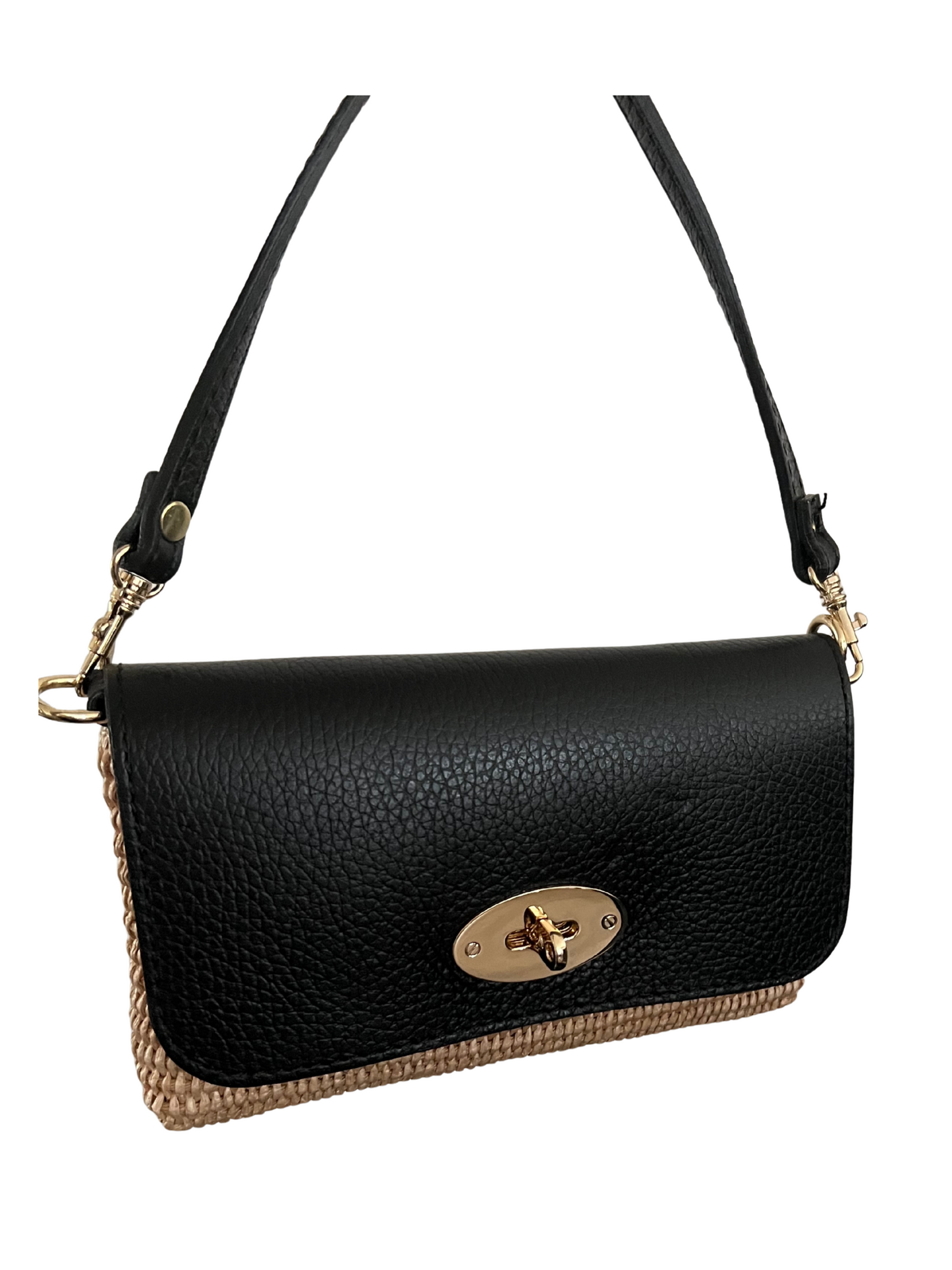 Pixie Tas 100% Leer - Zwart/riet