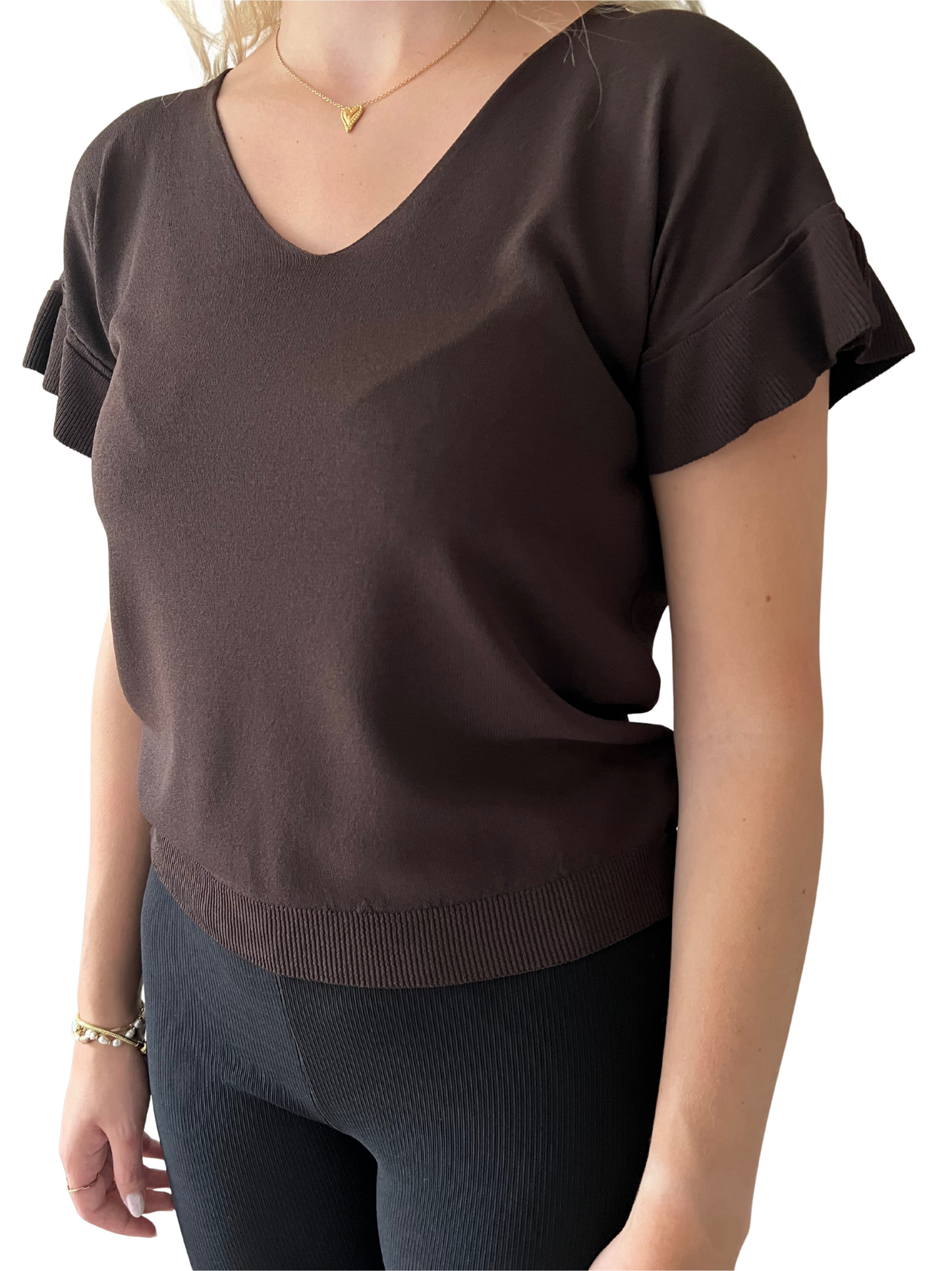 Basic Top V Hals - One Size - Koffie Bruin
