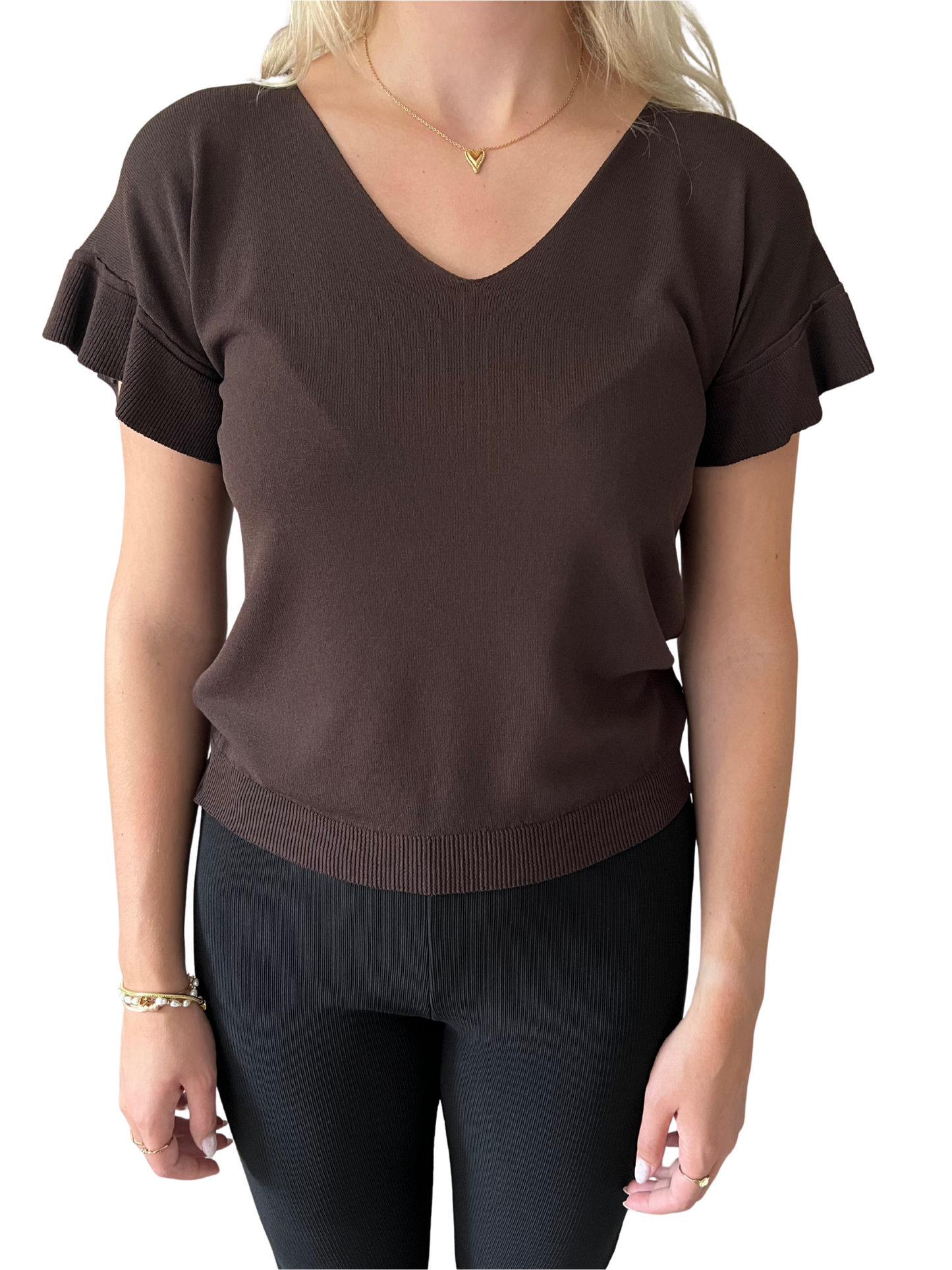 Basic Top V Hals - One Size - Koffie Bruin